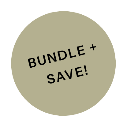 A beige circular badge with the text "BUNDLE + SAVE!" in black.