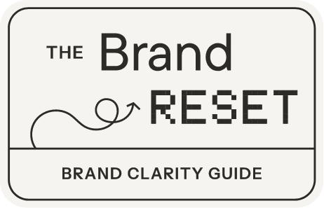 A guide titled 'The Brand Reset' with a subtitle 'Brand Clarity Guide' and a graphic of a looped string or wire.