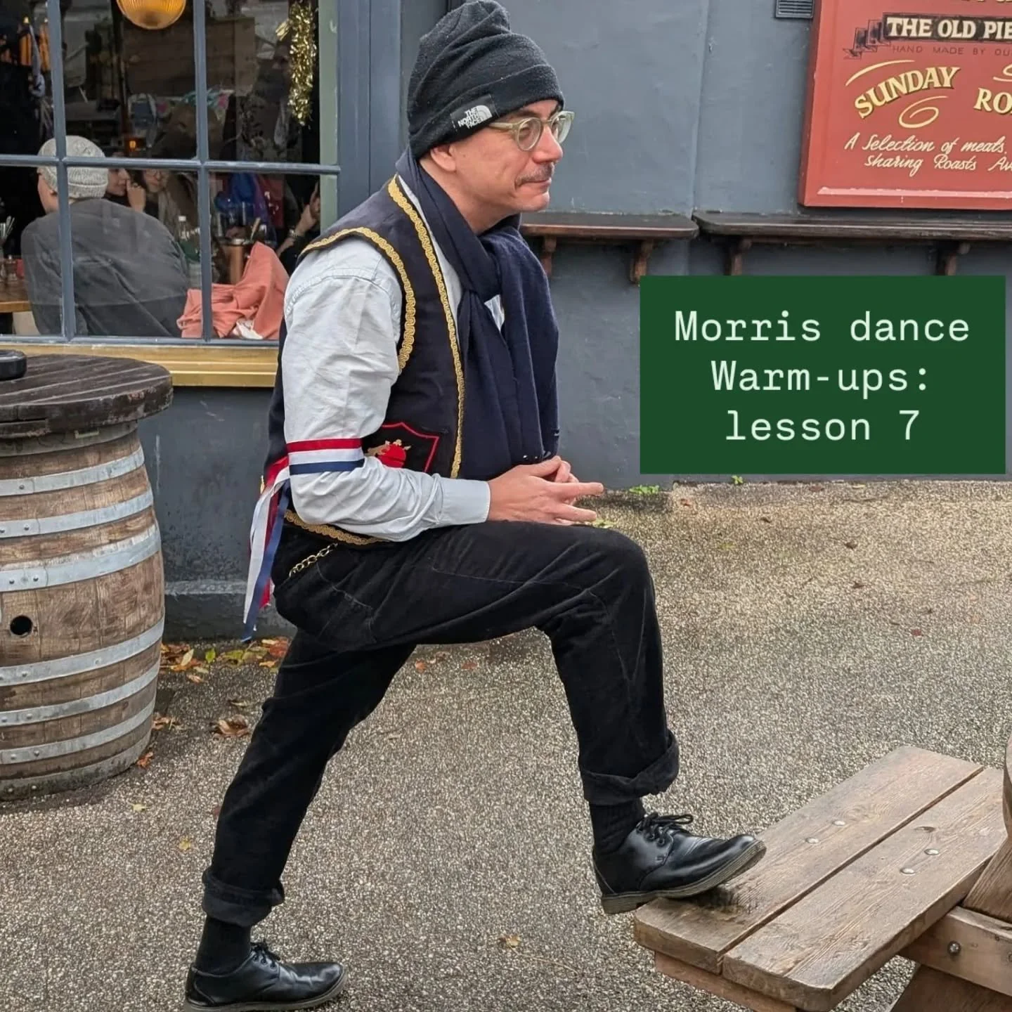 Here, Humphrey demonstrates the Buttock-Calf 1-2 (Abingdon variant) which can be performed easily using a pub bench or the back of a prostrate team member. Work it babe! #bumstretch #calvesofiron #imnotaphysiotherapist