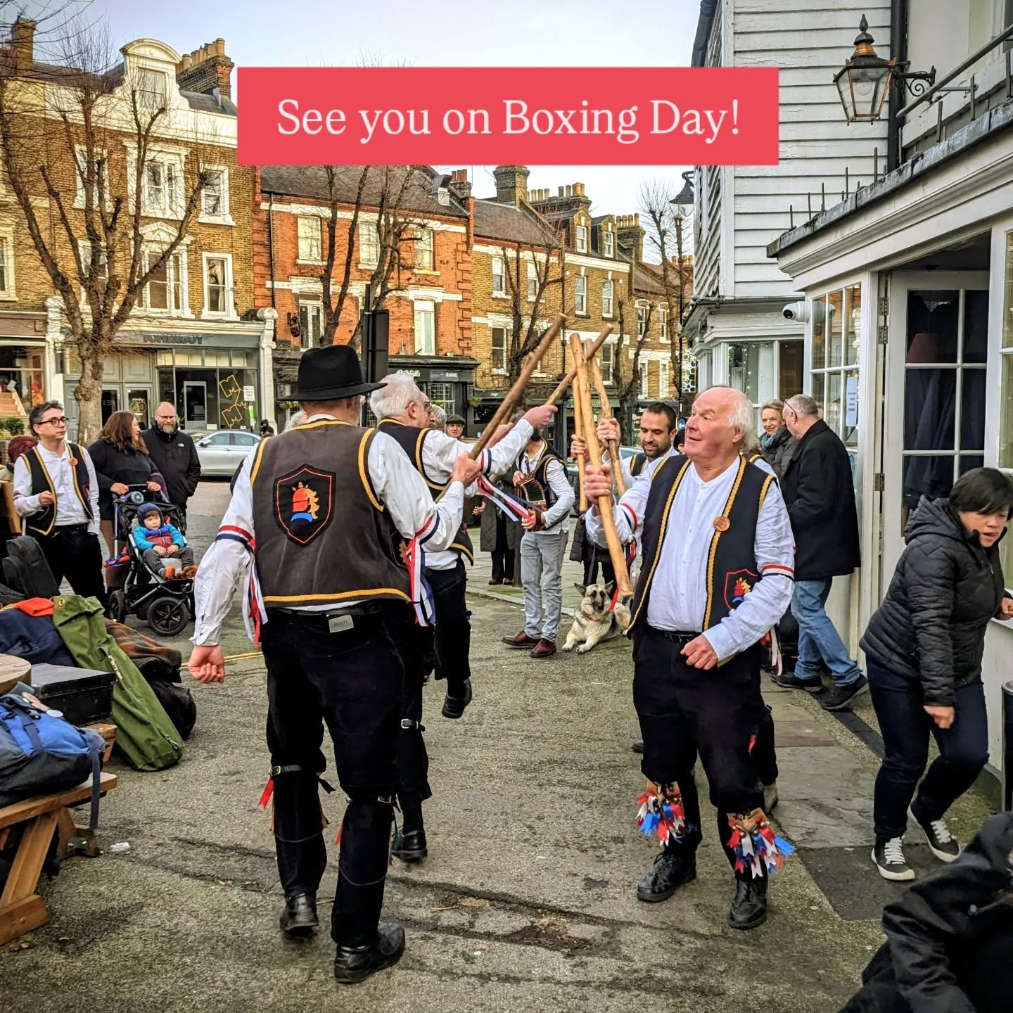 Good King Wenceslas looked out on the feast of Stephen, and saw Blackheath Morris dancing their Christmas turkeys off, hurray! Join us at the @theprincess.blackheath at 1pm and @crownblackheath at 1.45pm (timings are Morris time) #boxingday #jinglebe