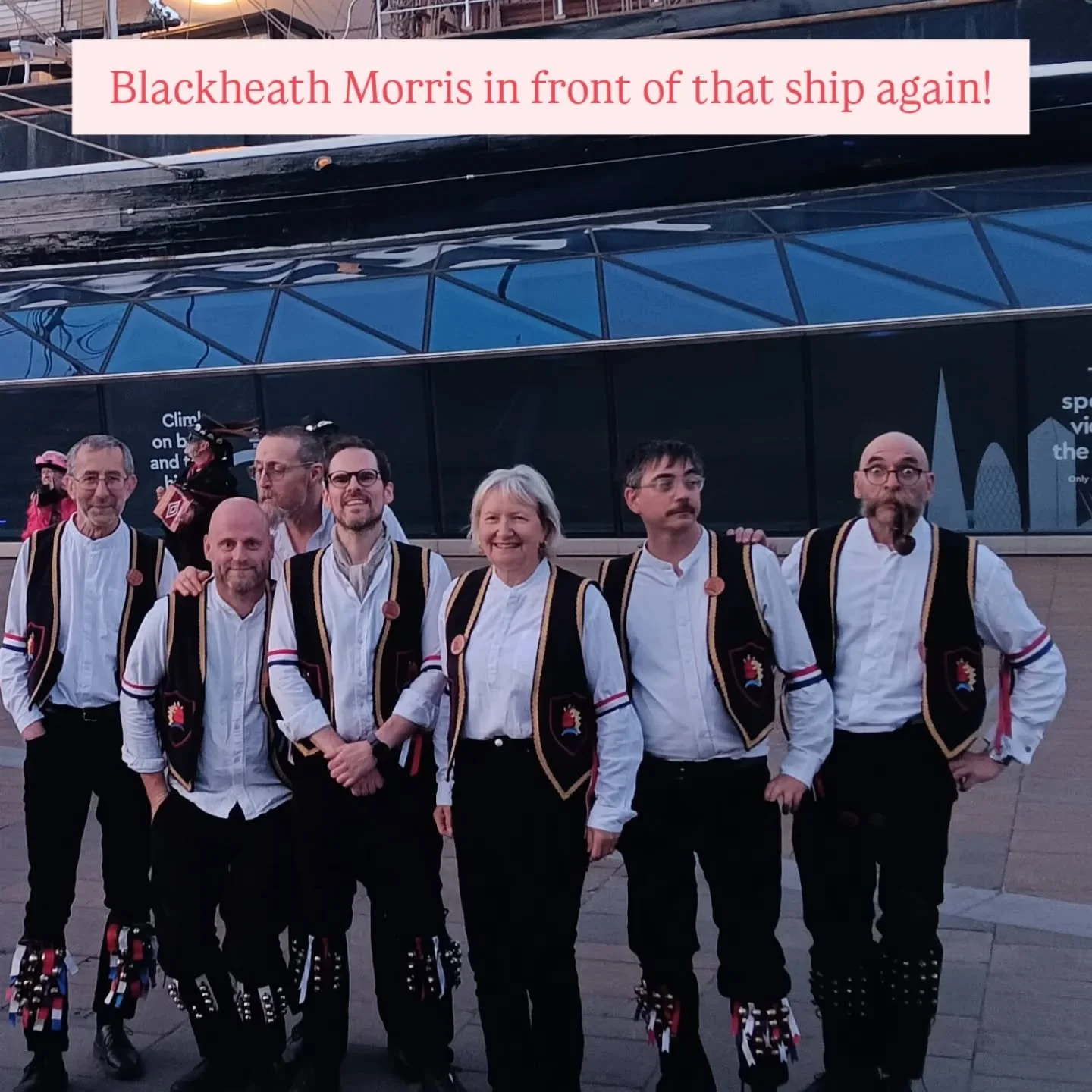 Can't keep us away from the Cutty Sark! Haven't danced on it...yet. Great dance out with @motleymorris last week, in Greenwich but not with @greenwich_morris who were already engaged elsewhere! I think Nick is checking Colin for lice in this picture.
