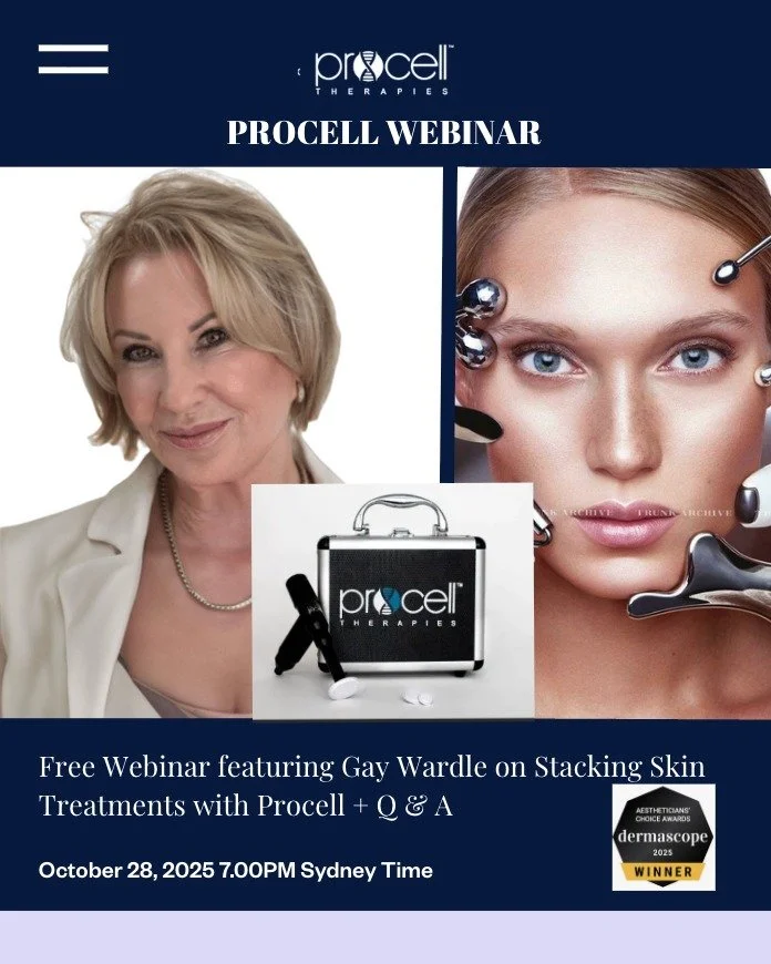 We are delighted to invite you to our upcoming webinar on October 28, 2025 7:00 PM Sydney Time - Stacking Skin Treatments with Procell - A Clinical Approach to Protecting Skin Integrity hosted by Gay Wardle from @gaywardle @skinsuccesscommunity 
Gay