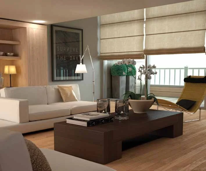 Living room with roman blinds