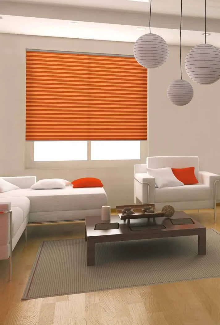 red pleated blinds