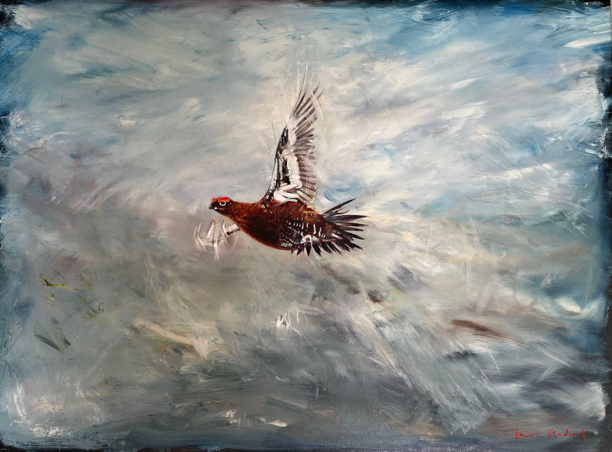 Winter Grouse in Flight
