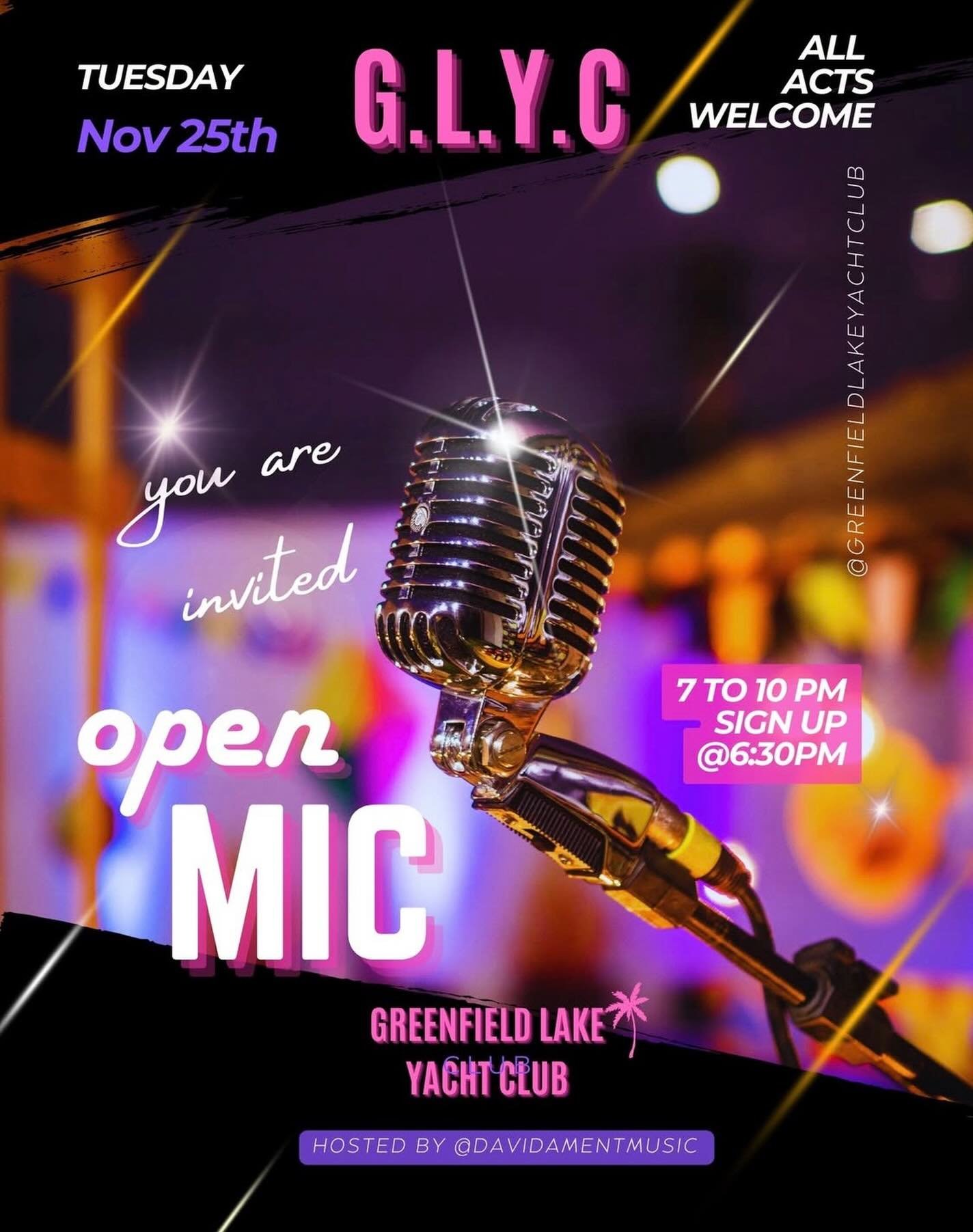 TONIGHT

Join us for Open Mic Night w/ @davidamentmusic 

📝 6:30pm
🎙️ 7-10pm

All musical acts welcome!