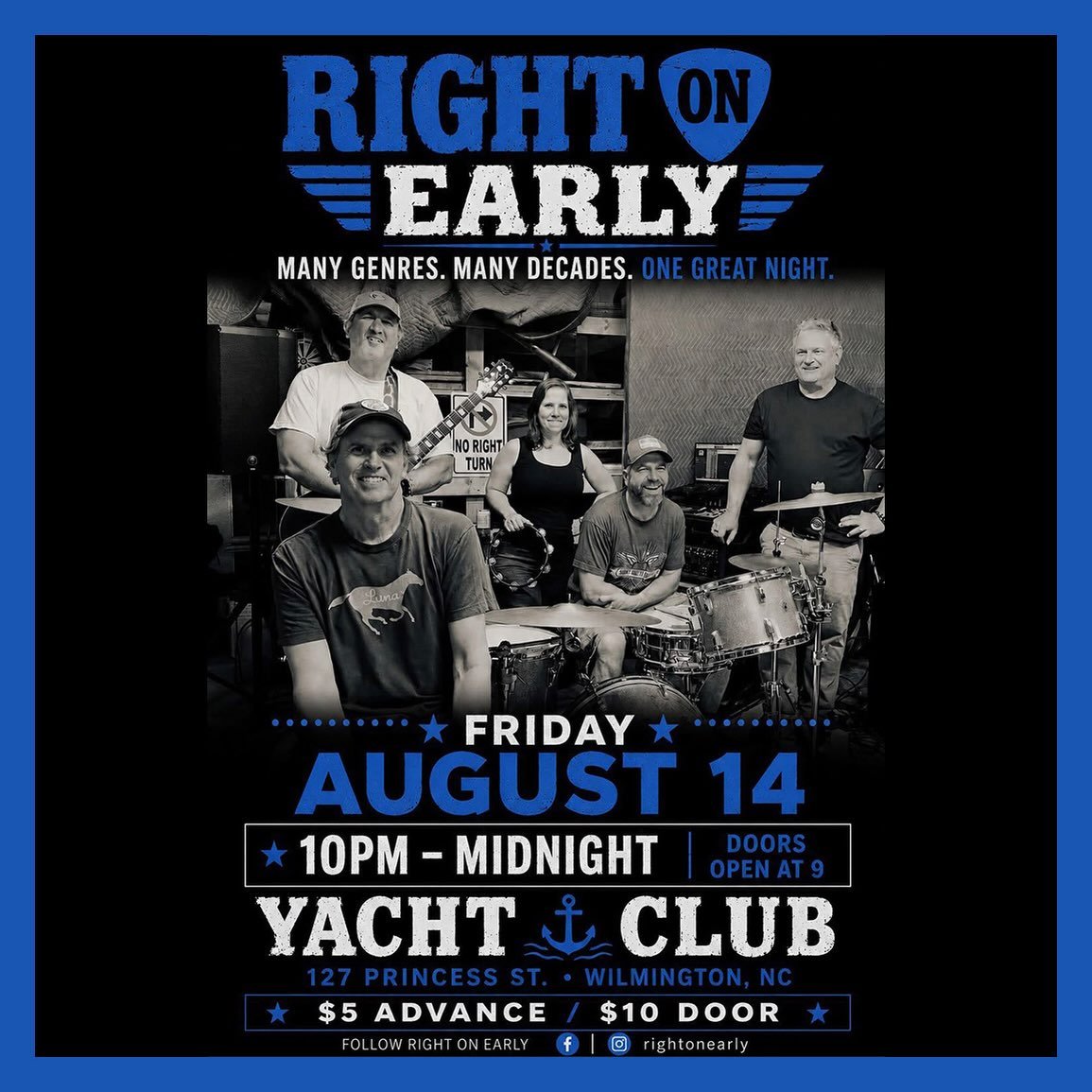 TOMORROW NIGHT 8/14

Join us for the @britfloyd Afterparty w/ @rightonearly 

9pm Doors. 10pm Show. $5 ADV $10 DOS. 21+

Right On Early was born when a group of seasoned Wilmington musicians &mdash; Jonathan Allen, Hughes Waren, Seth Buskirk, and Mik