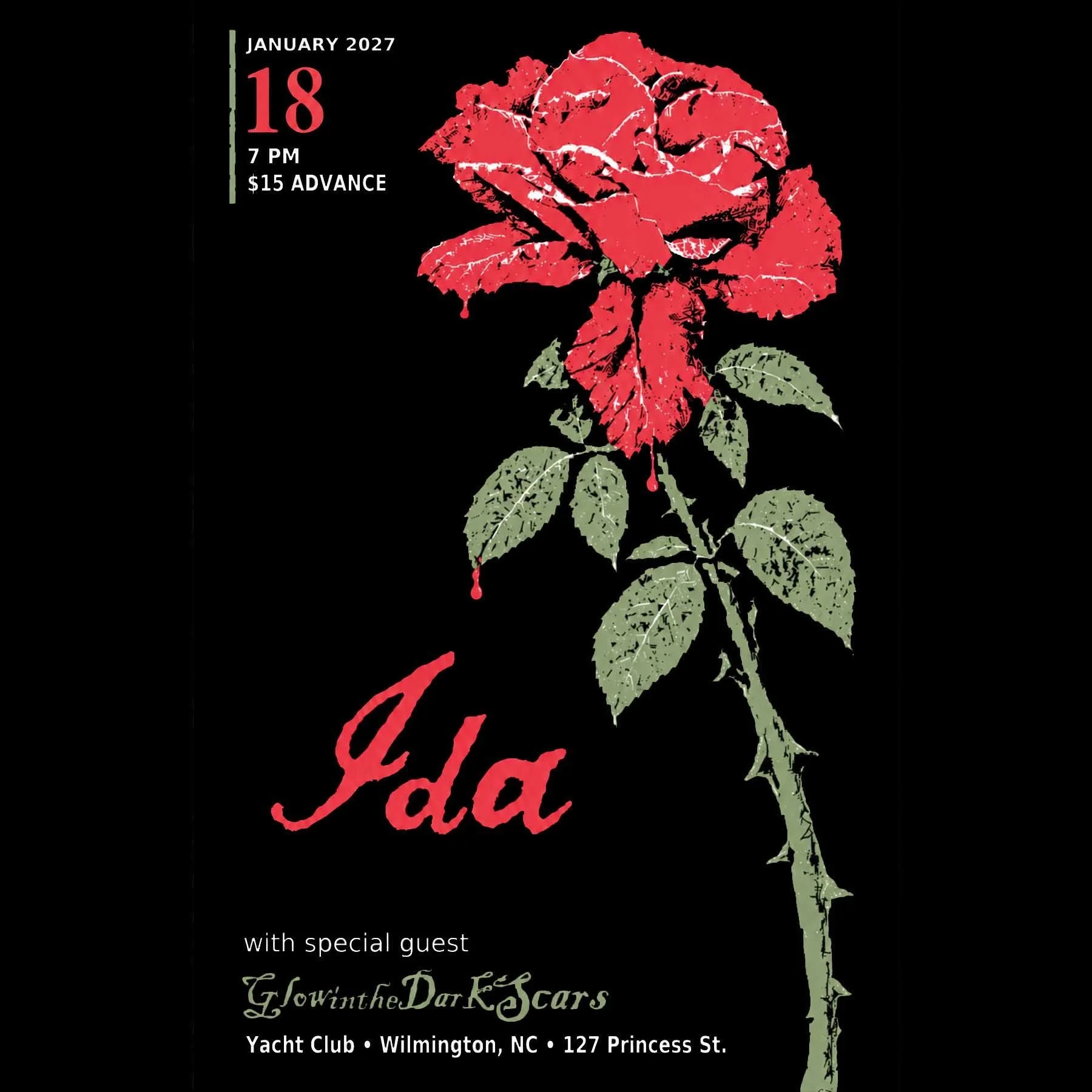 JUST ANNOUNCED 

Monday January 18th w/ @talesofbraveida &amp; @glowinthedarkscars 

TICKETS ON SALE NOW: https://kindtix.com/tix/event/ida-2027-01-18-68