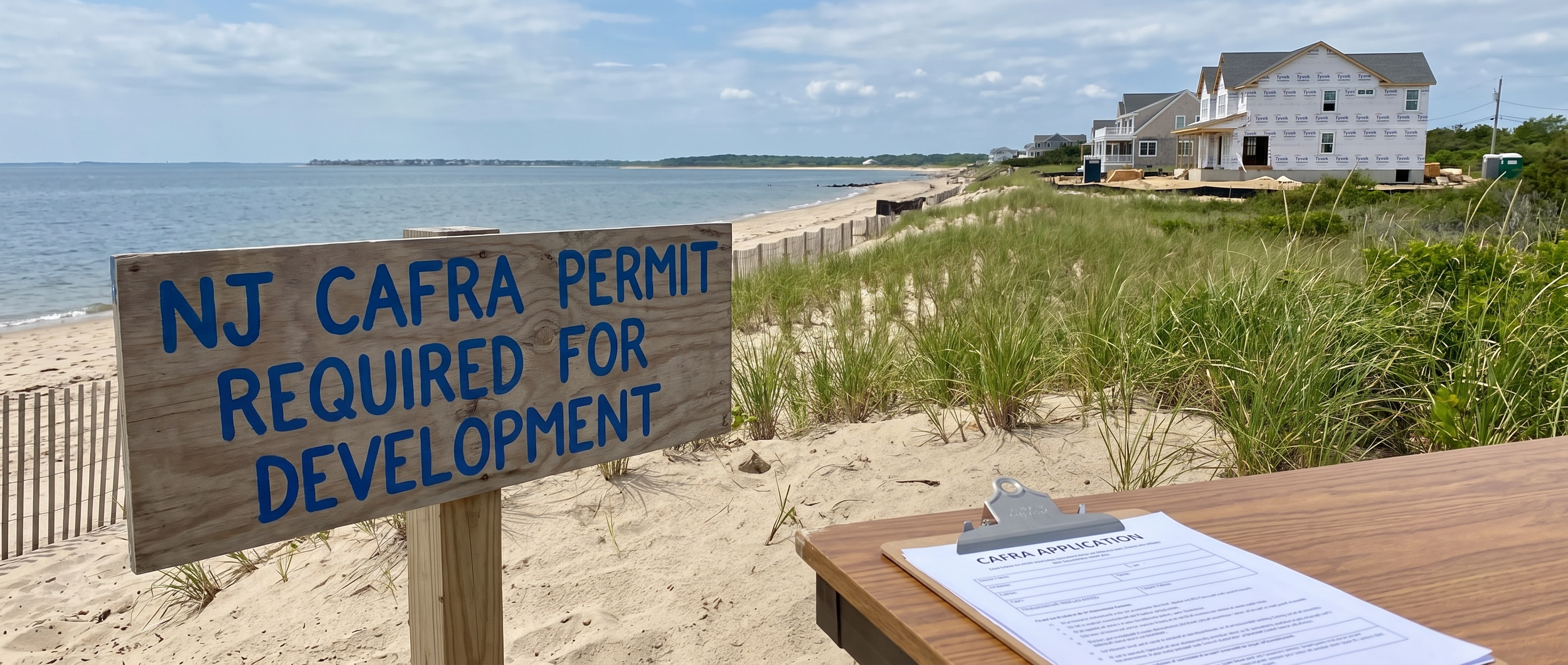 a sign that says "NJ CAFRA Permit Required For Development"