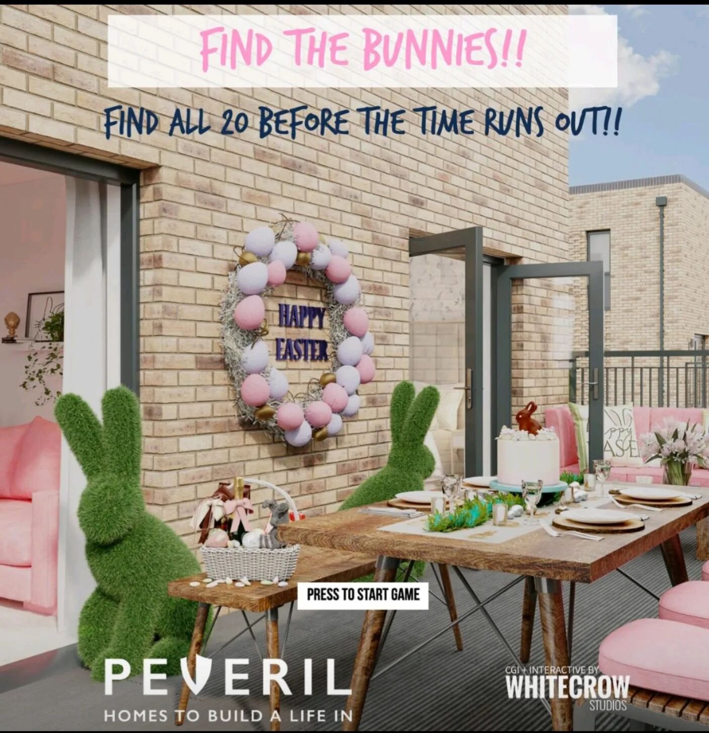 Happy Easter 🐰

To celebrate, we've created a bunny-filled game for our friends @peverilhomes showcasing our CGI virtual tour of their Stockholm house type 🐇

See if you can find all 20 bunnies before the time runs out - click the link in our bio t
