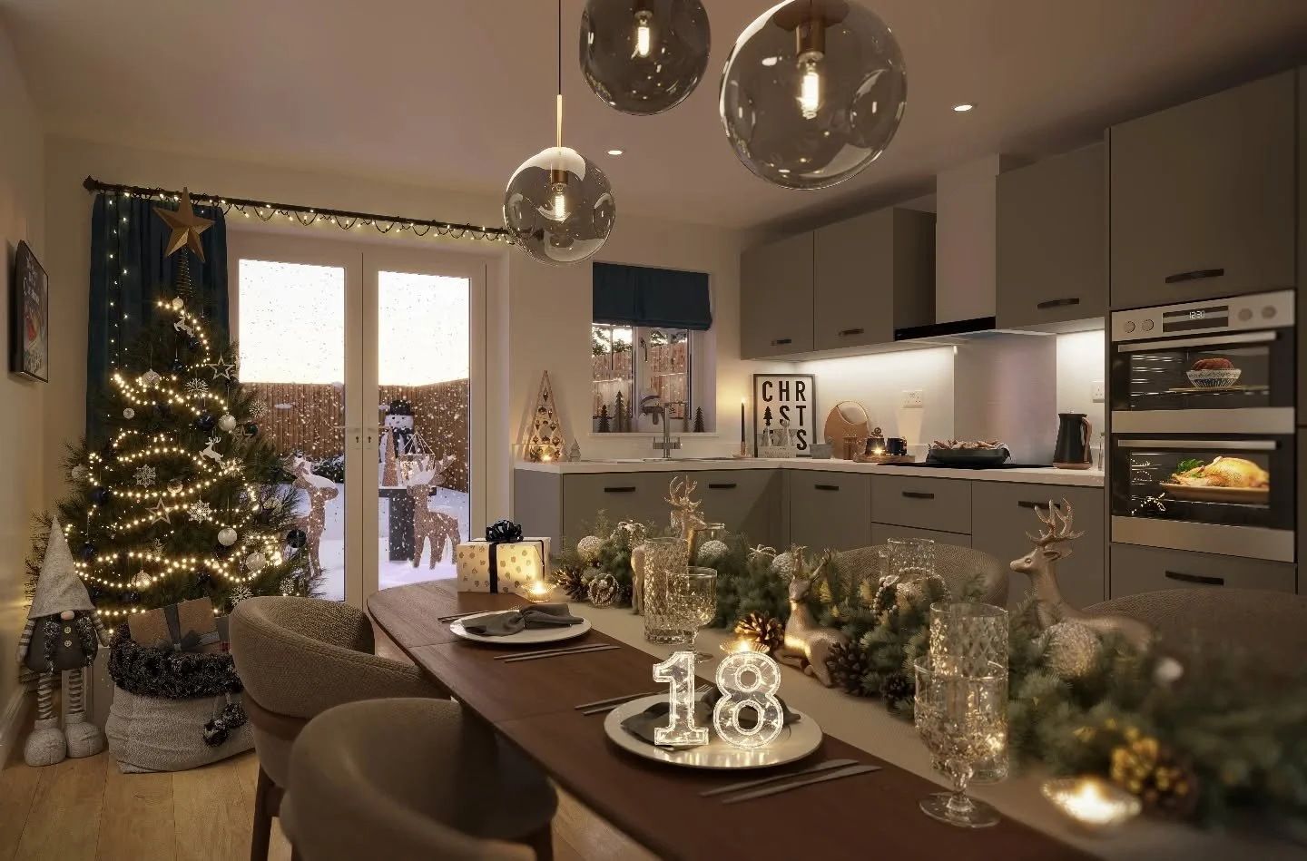 Has anyone had a practice run at their Christmas dinner?!

This contemporary dining kitchen has been transformed for Christmas &ndash; we love the sophisticated blue and silver colour palette (but secretly have our eye on that delicious turkey in the