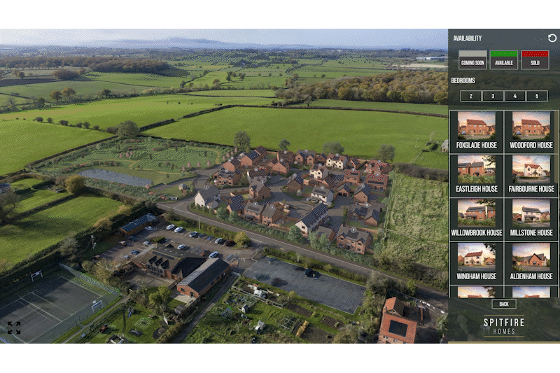 Aerial photomontage visualisation showing a proposed residential development seamlessly integrated into existing surrounding using drone photography and CGI for off-plan property marketing