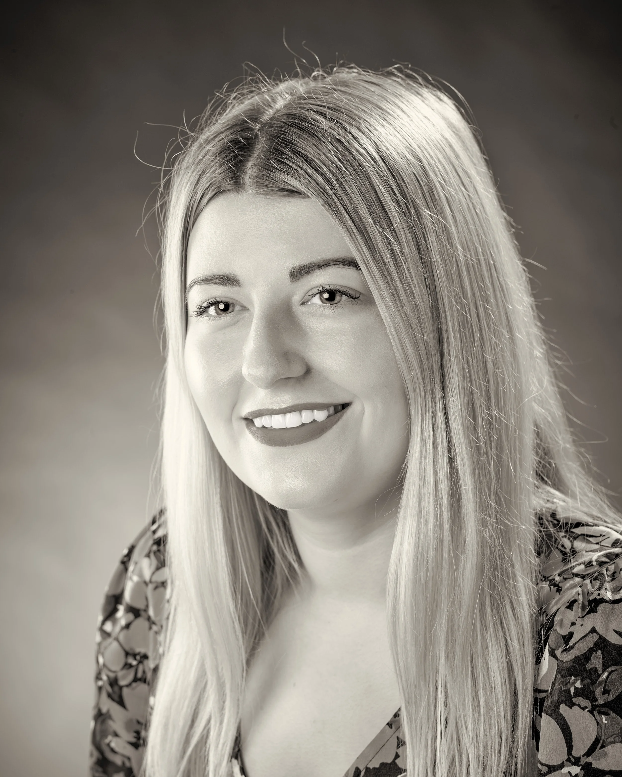 Black and white photograph of Tiffany Dutton, Interior 3D Artist at White Crow Studios
