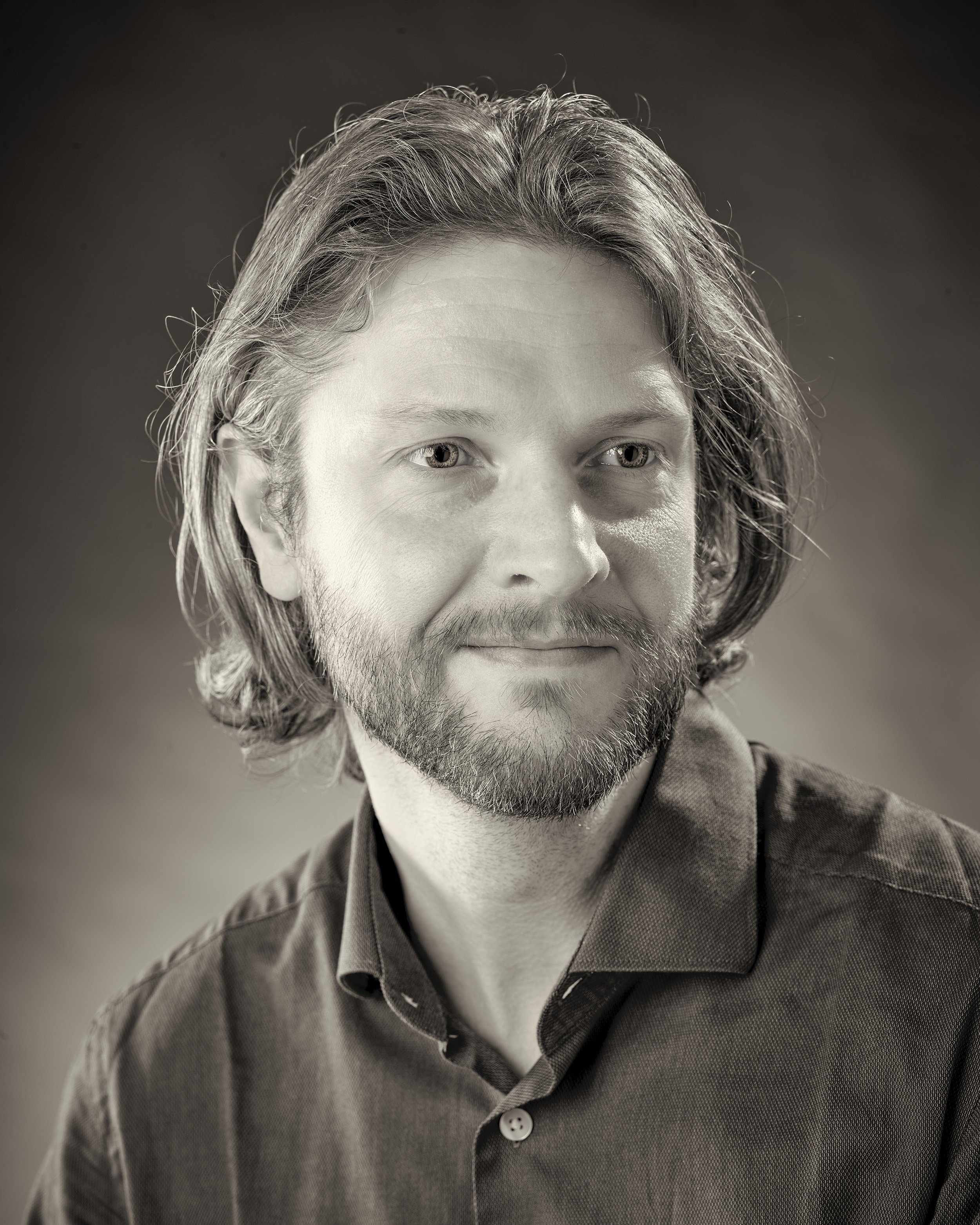 Black and white photograph of Matt Doughty, Exterior 3D Artist at White Crow Studios