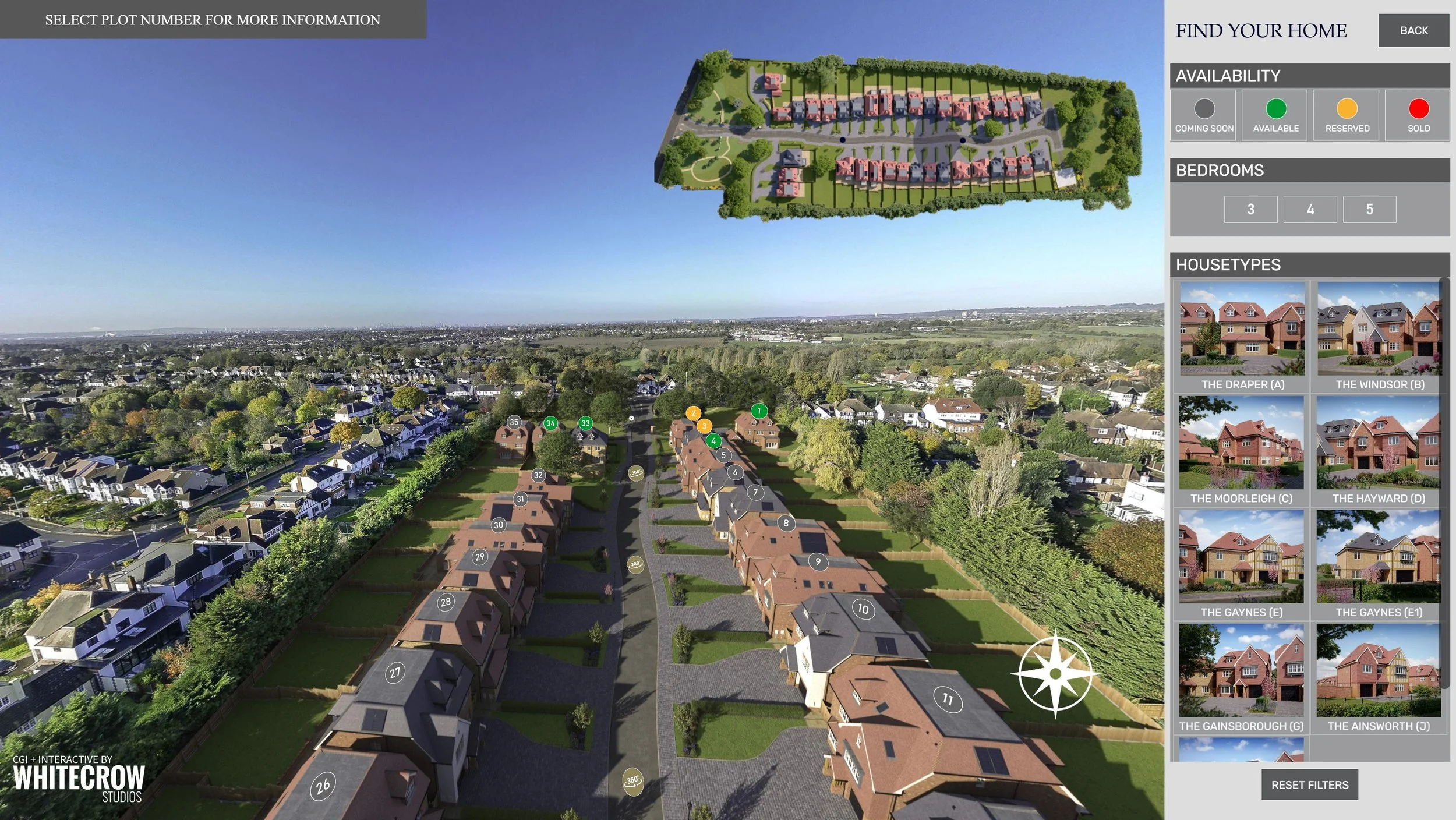 Screen Capture of 3D Aerial View Site Plan and Interactive Touchscreen Filter System