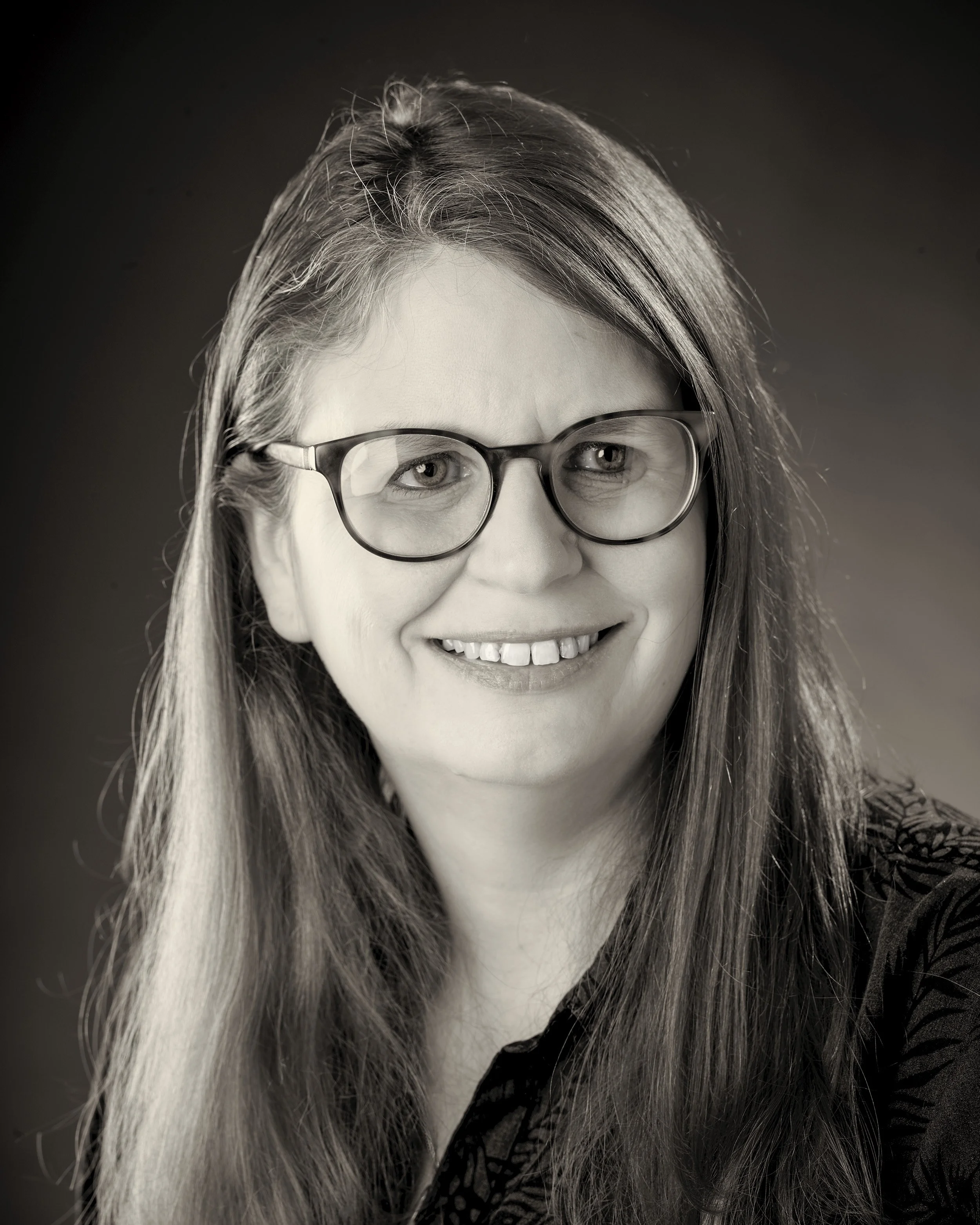 Black and white photograph of Tracey Bruce, Interior 3D Artist at White Crow Studios
