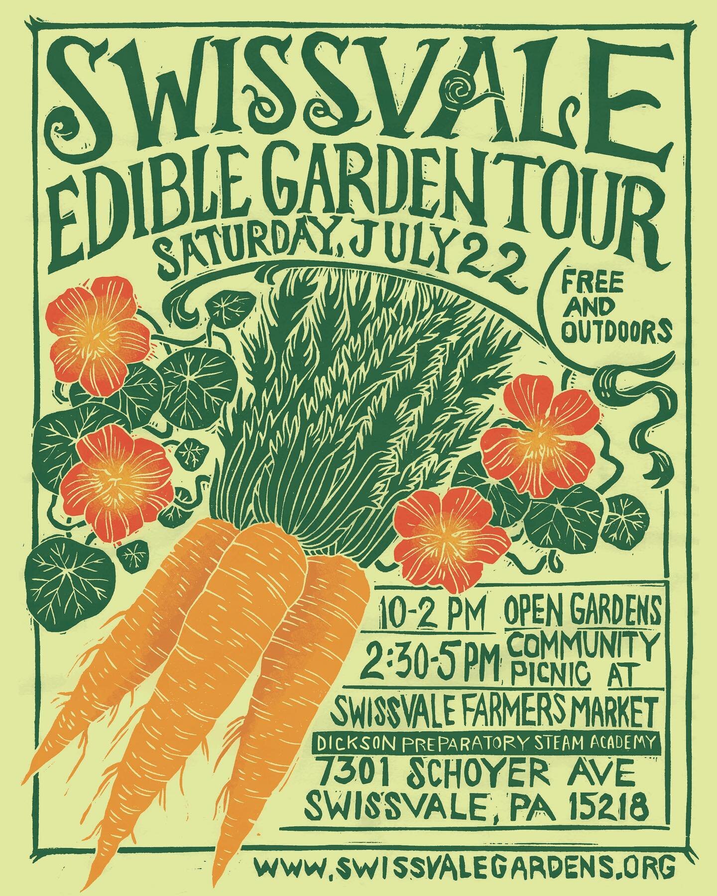 We&rsquo;re excited to share our new Swissvale Edible Garden Tour flyer, created by local artist Abby Diamond.

🥕Abby knew we were celebrating Swissvale&rsquo;s 125th borough-birthday and all things carrots this year, and she was able to incorporate
