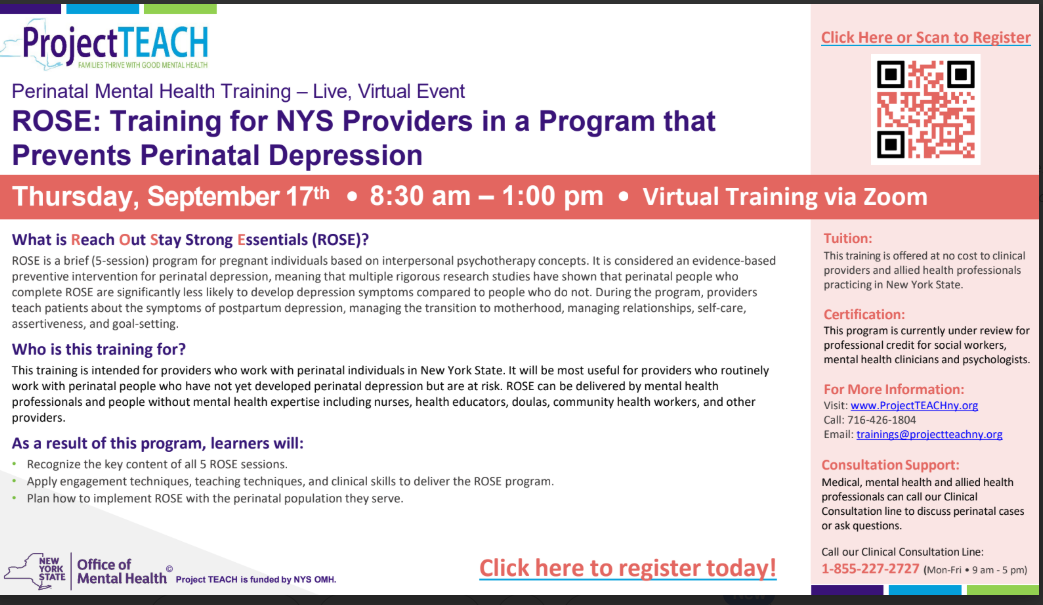 ROSE: Training for NYS Providers in a Program That Prevents Perinatal Depression