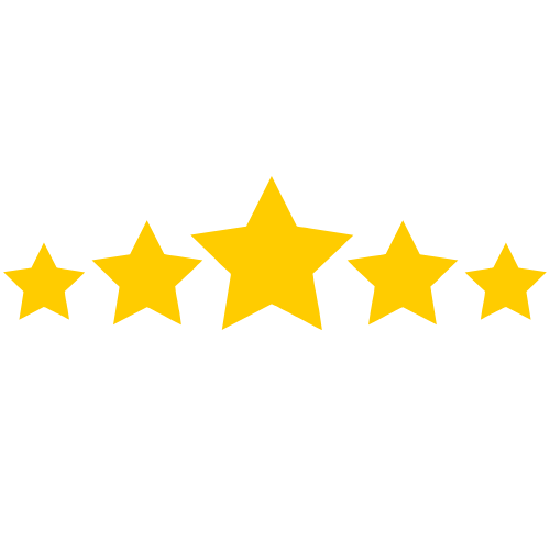 Five gold stars in a horizontal line on a black background.