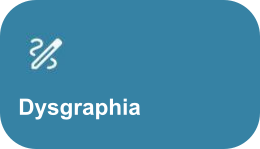 Blue background with white text that says 'Dysgraphia'. In the top left corner, a white partial pencil icon.