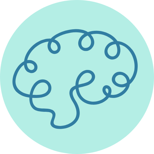 Simple illustration of a human brain with a light blue background.