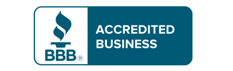 BBB Accredited Business logo with blue flame icon and text.
