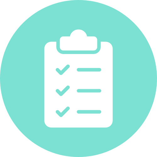 Icon of a clipboard with a checklist, featuring three checkmarks.