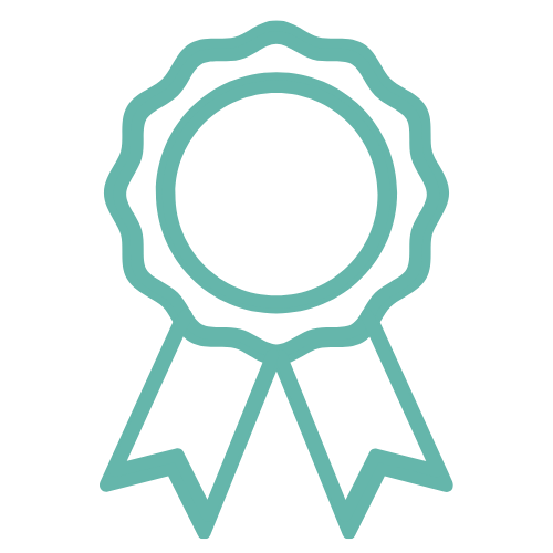 Outline drawing of a ribbon award or medal.