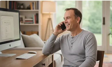 How the process at Diagnostic Learning works - man on a phone discussing learning issues