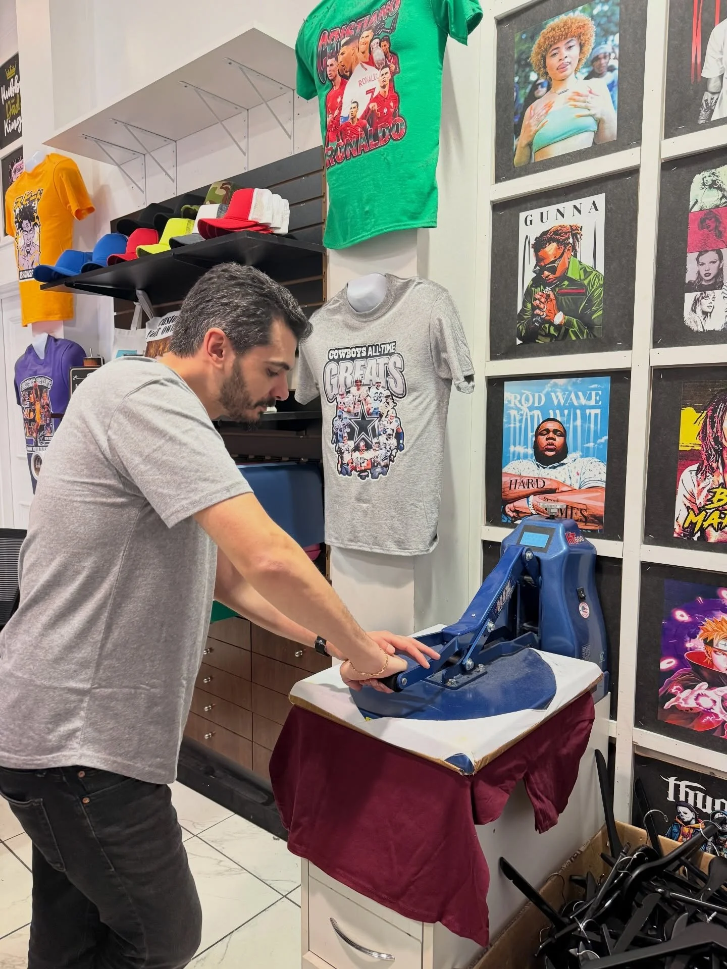 You have the vision. Kirollos makes it real. 🖨️✨

If you&rsquo;ve ever had a design in your head and want to see it brought to life, stop by @customizeteezroanoke at Valley View. We brought him our Hello Roanoke logo and he had it pressed on a tee r