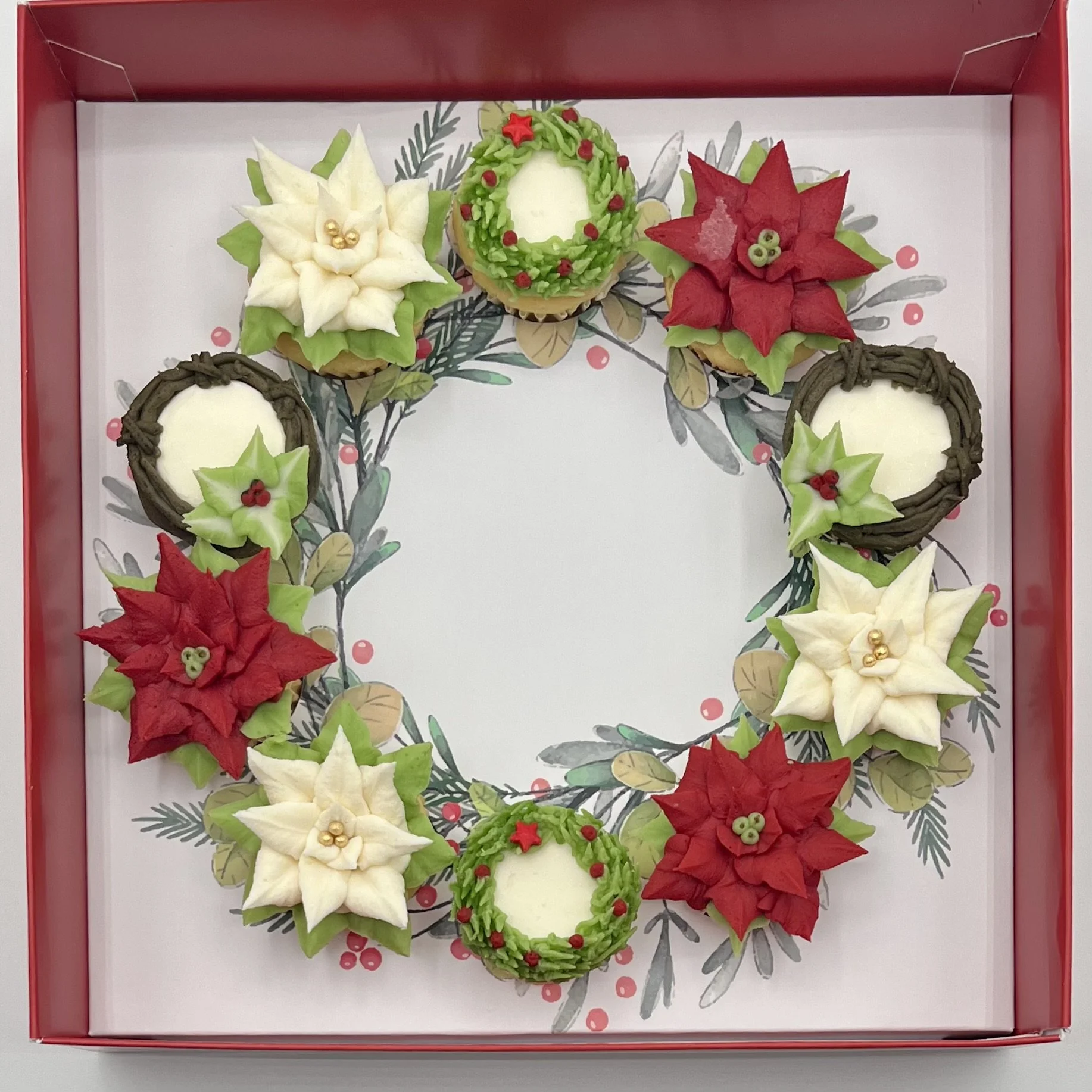 10 Mini Cupcakes Christmas Wreath-Gift Boxed: $40