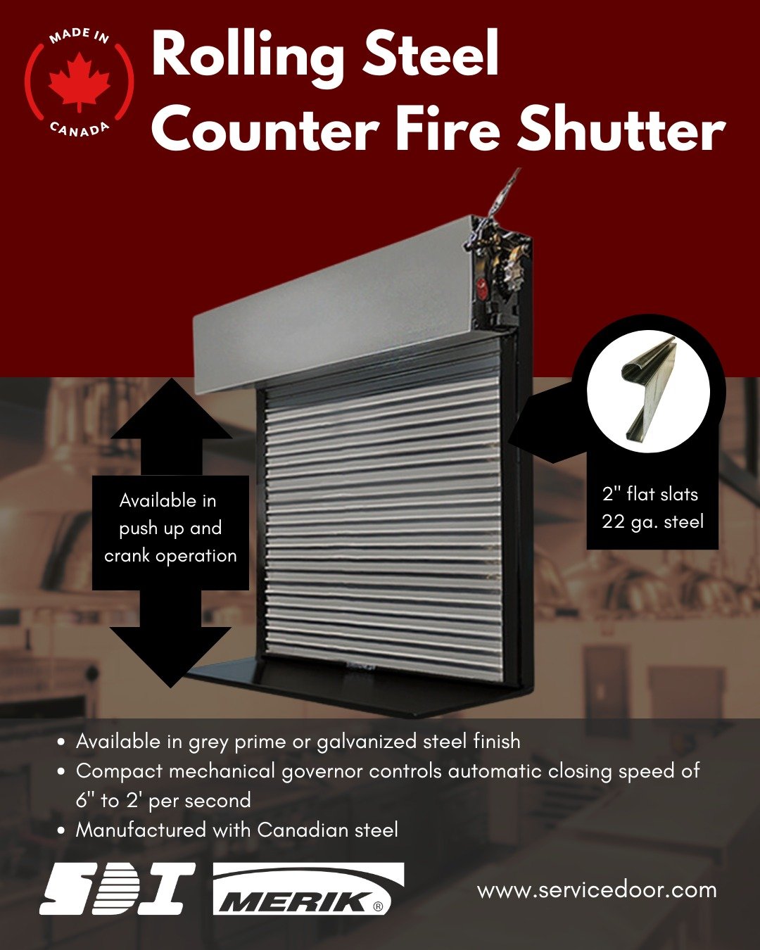 Security and safety are essential, but you don&rsquo;t need to sacrifice aesthetics to get the most out of your doors.

🔩 Like all SDI Rolling Steel doors, these counter fire shutters are engineered and manufactured in Ontario using Canadian steel.
