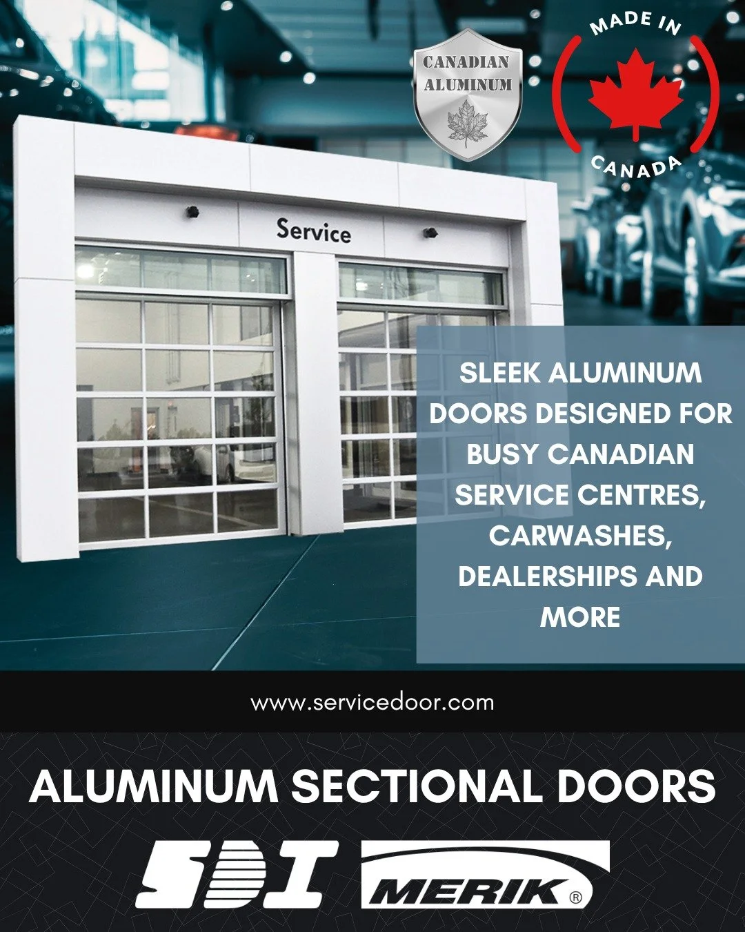 🍁 Proudly Canadian since 1988. SDI Springless Sectional Aluminum Doors are manufactured in Canada using high-quality Canadian aluminum.
- They provide an attractive solution when unobstructed visibility is essential
- All components are proven thr