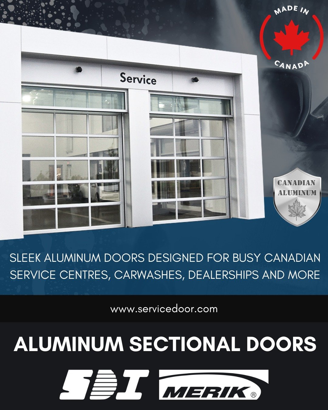 🍁 Proudly Canadian since 1988. SDI Springless Sectional Aluminum Doors are manufactured in Canada using high-quality Canadian aluminum.

- They provide an attractive solution when unobstructed visibility is essential

- All components are proven thr