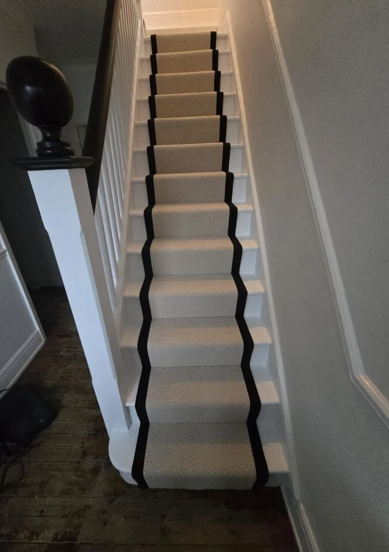 Herringbone carpet with border to stairs and landing Shortlands Bromley.jpg