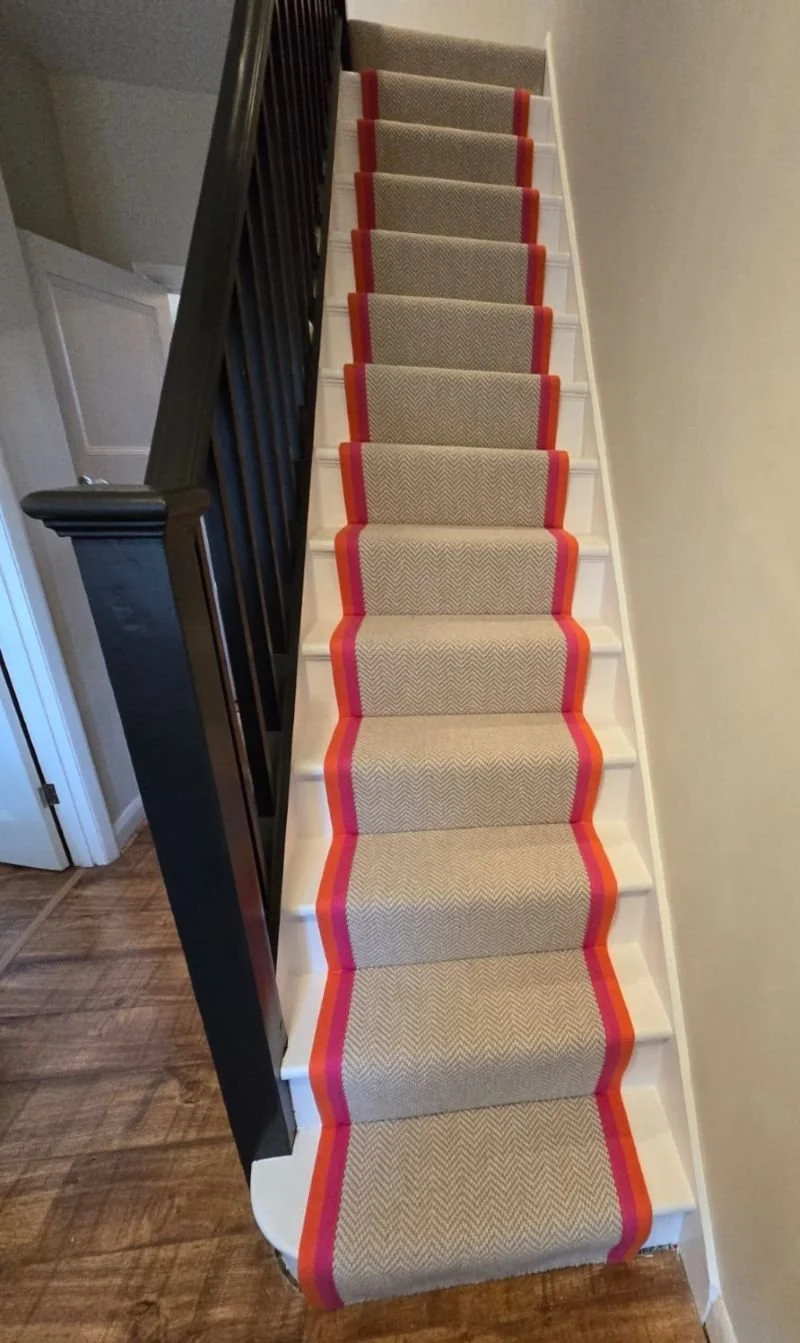 Herringbone stair runner carpet with binding tape Catford.jpg