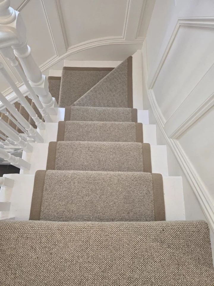 Binded edge stair runner carpet to stairs Eltham London.jpg