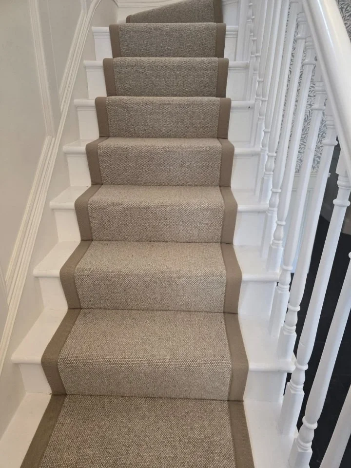Carpet stair runner with binding tape to stairs Eltham SE London.jpg