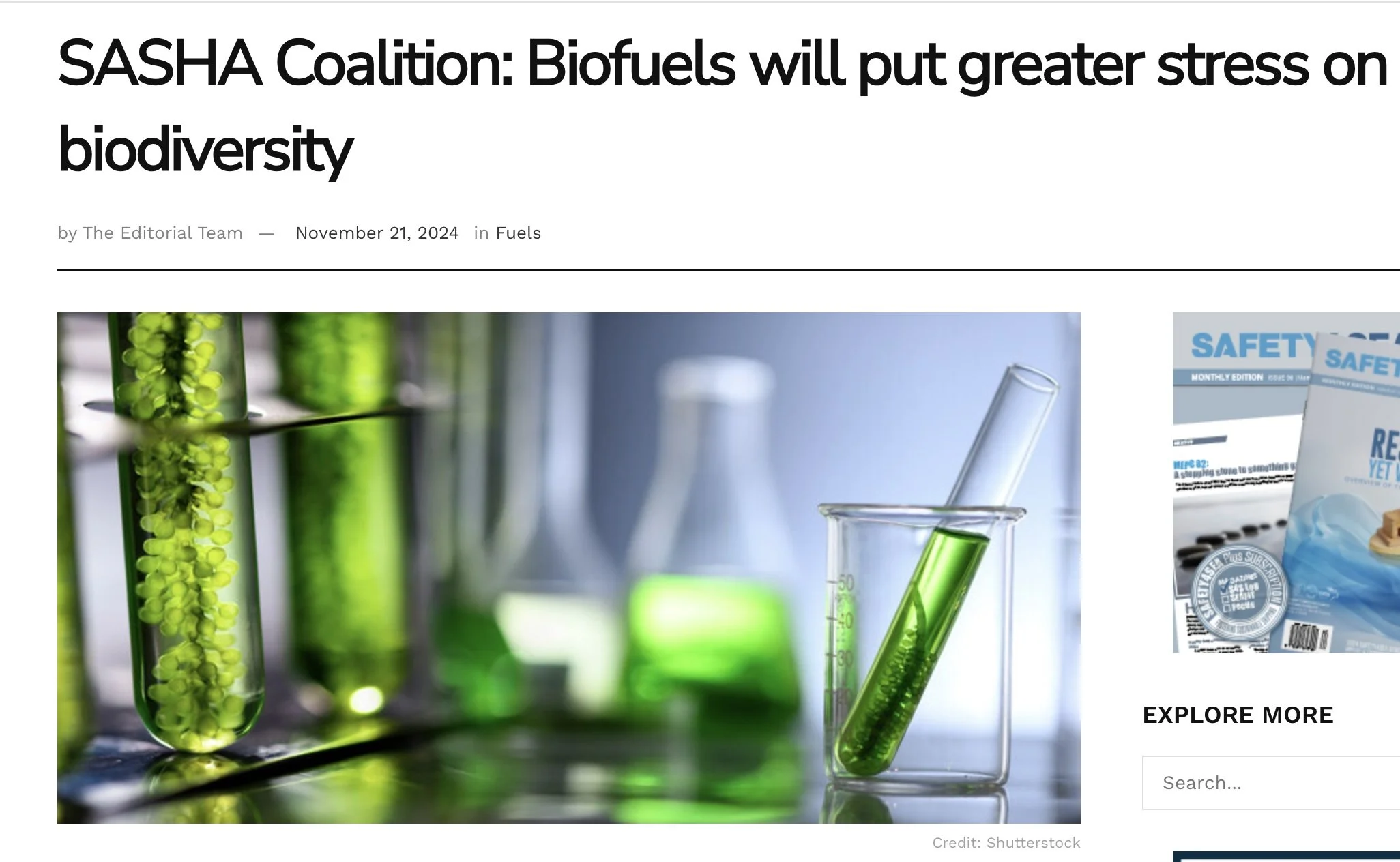 21 Nov: Coverage of our Fuelling Nature report. SASHA Coalition biofuels will put greater stress on biodiversity
