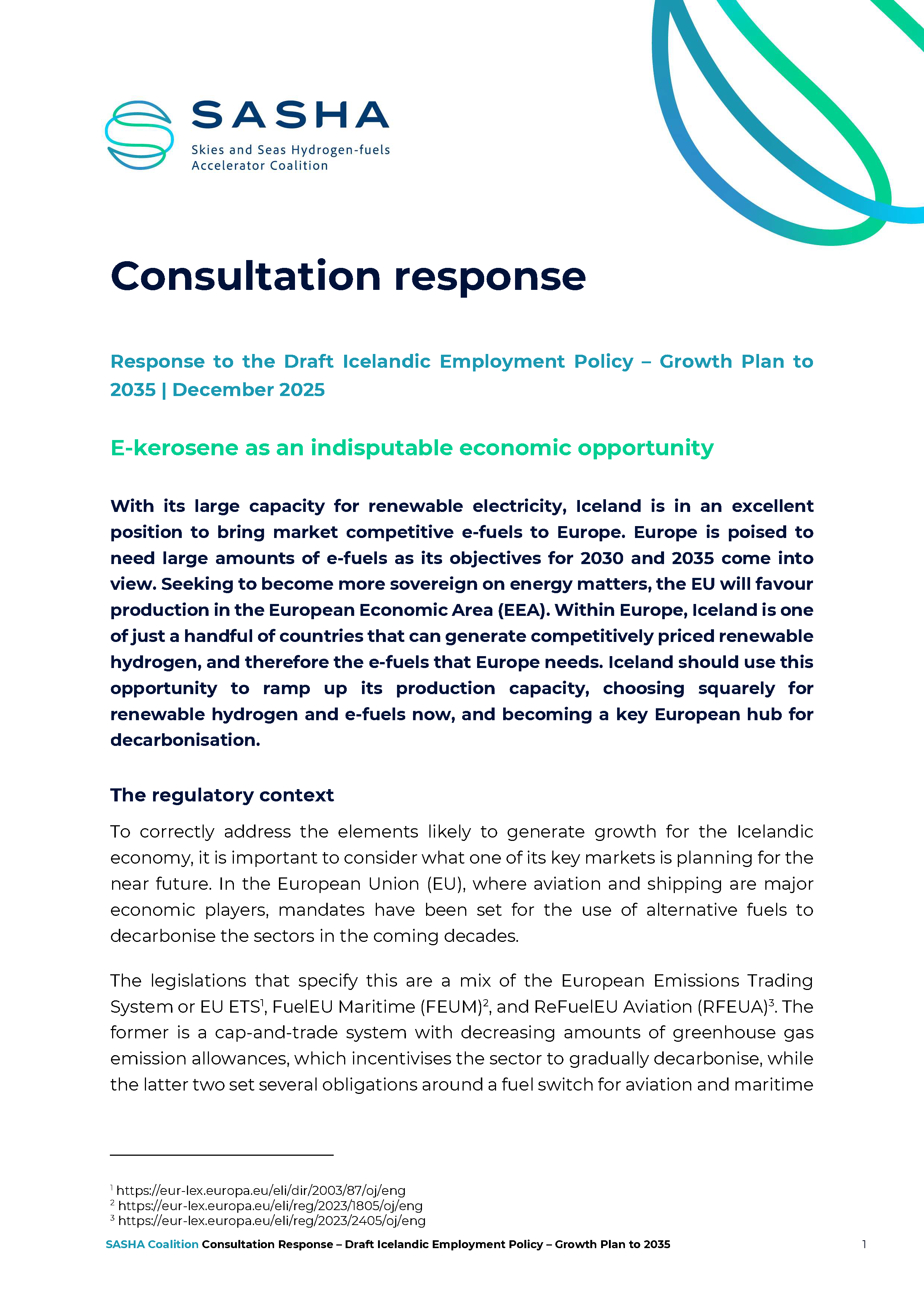 Front page of consultation response to Draft Icelandic Employment Policy – 2035 Growth Plan