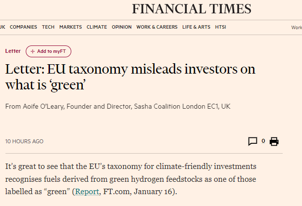 22 Jan: Letter from our Director, Aoife O’Leary: EU taxonomy misleads investors on what is ‘green’.