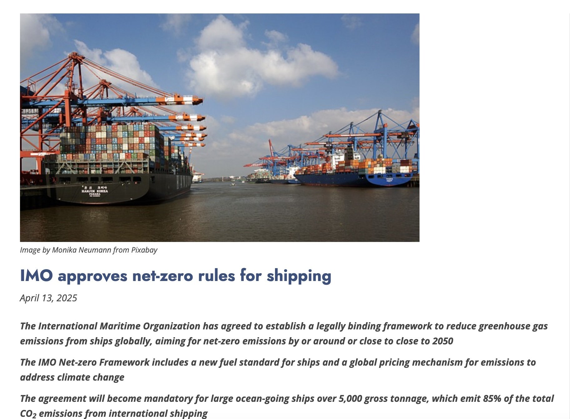 13 Apr: "IMO approves net-zero rules for shipping"SASHA Founder and Director comments on the newly agreed IMO shipping regulations.