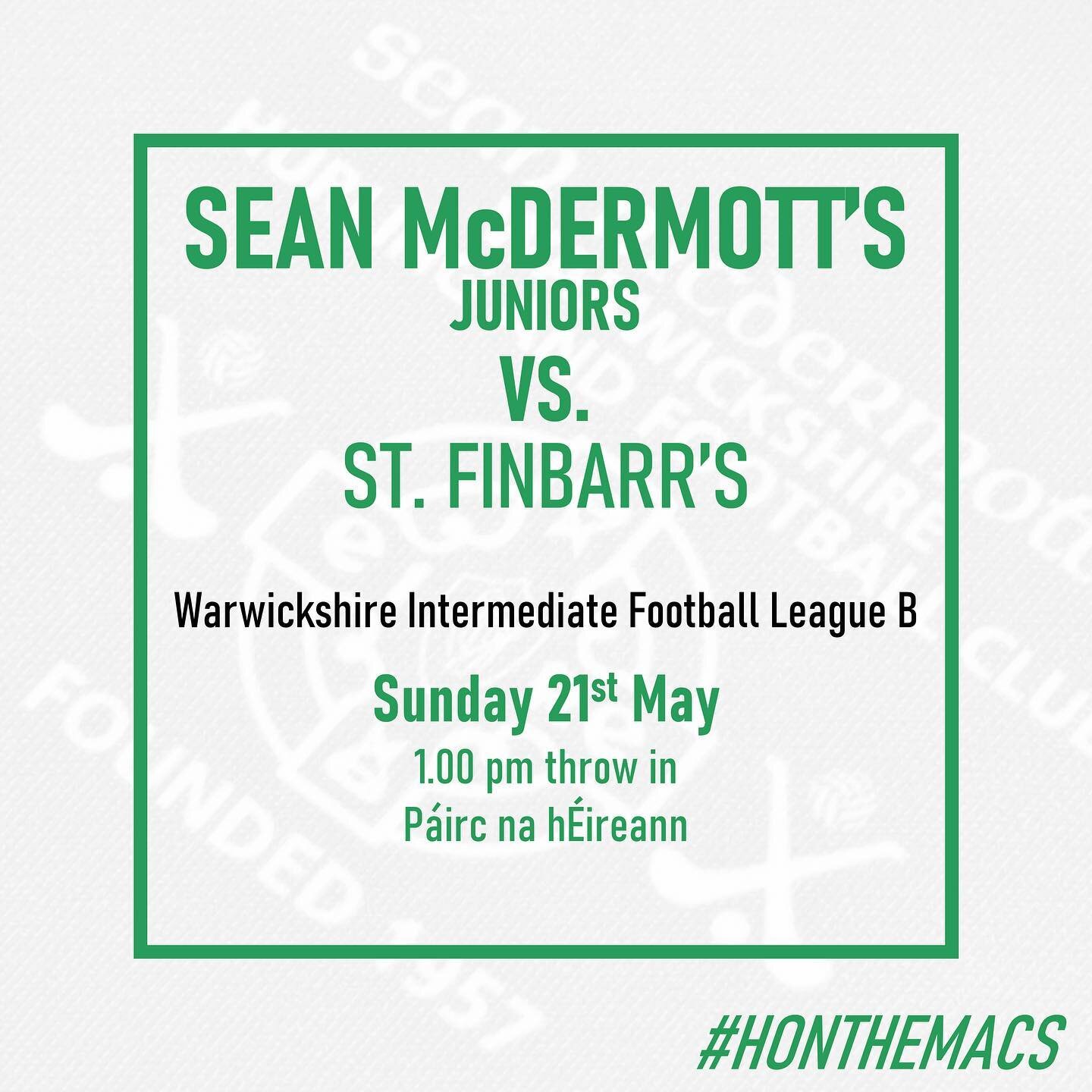 The league campaign continues for our juniors tomorrow as they face St. Finbarr's at P&aacute;irc na h&Eacute;ireann, a 1pm throw in. 

#honthemacs