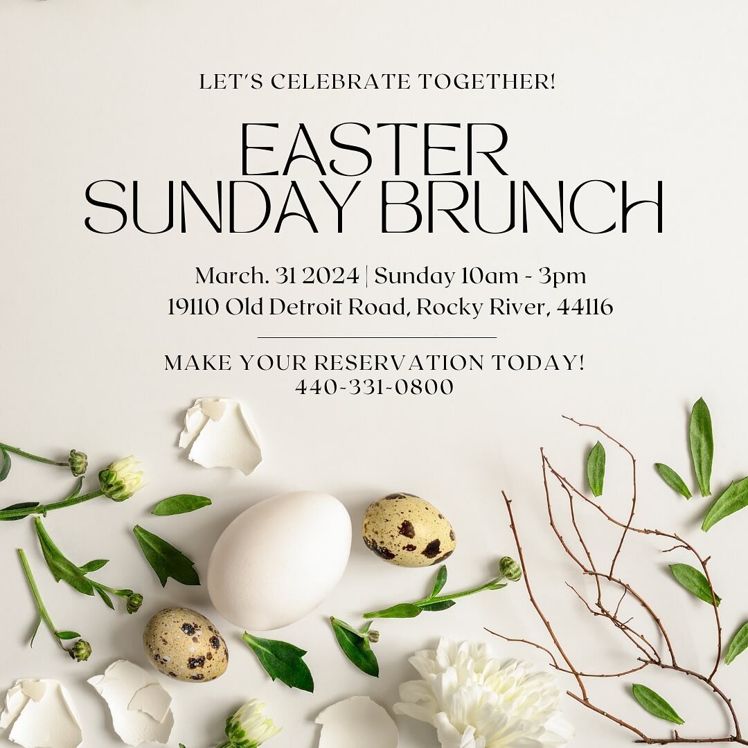 Spend Easter with loved ones at our little slice of Paris in Rocky River! 🐰 

We will be open for brunch from 10am-3pm! 🐣

(Closed for dinner service)

#eastersunday #brunch #reservations