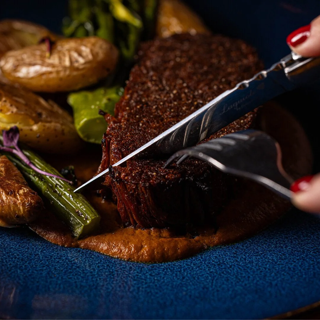 Vegan menu item...Filet Au Poivre. Yes, you read that right. Our plant based &quot;steak&quot; by @chunk_foods is a must try. Served with fingerlings, and a pink peppercorn &quot;demi-glace&quot;.🌱🍽

Let us know what you think!

#tartinebistro #veg
