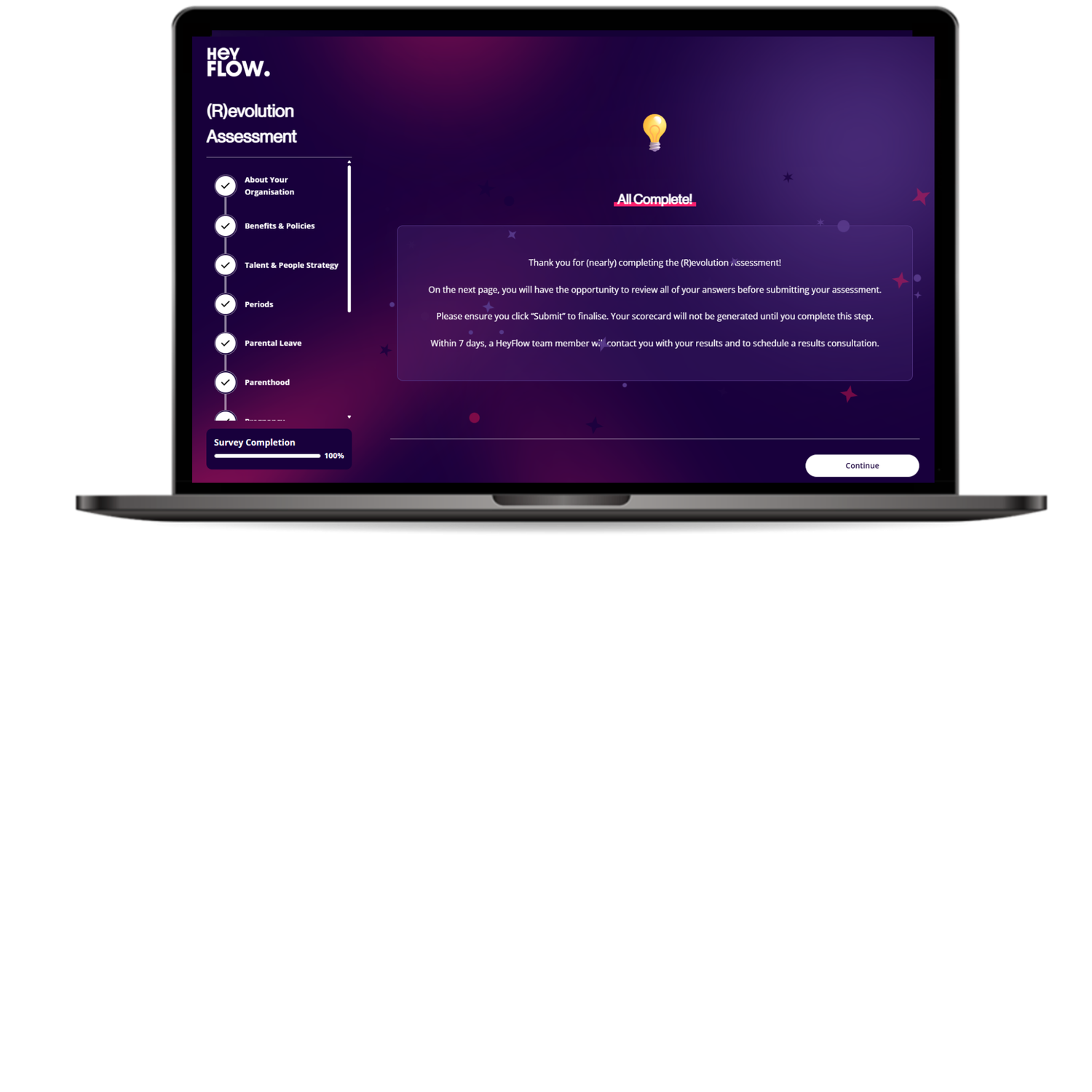 The (R)evolution Assessment on a laptop, showing the All Complete screen