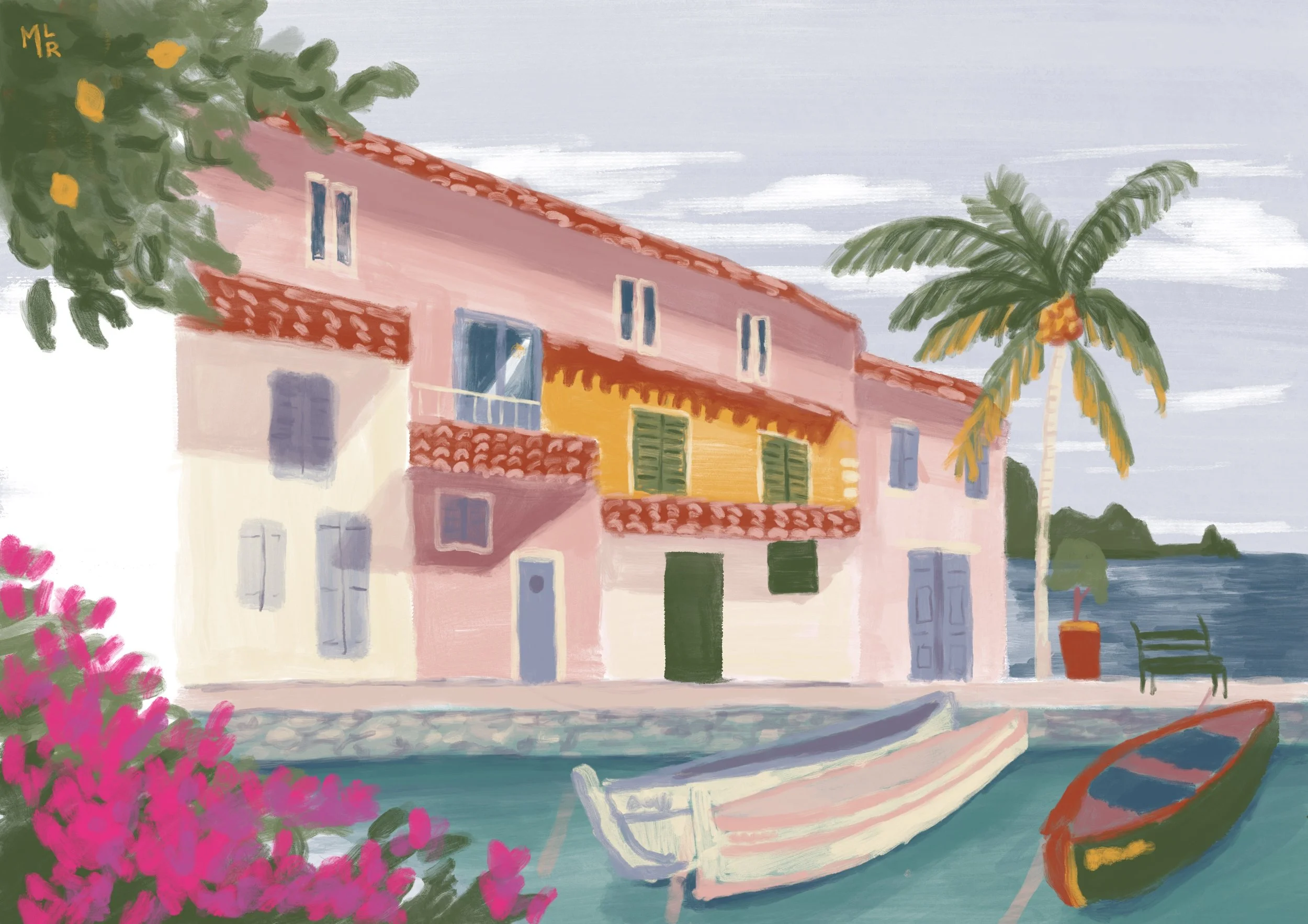 digital view of an italian harbor