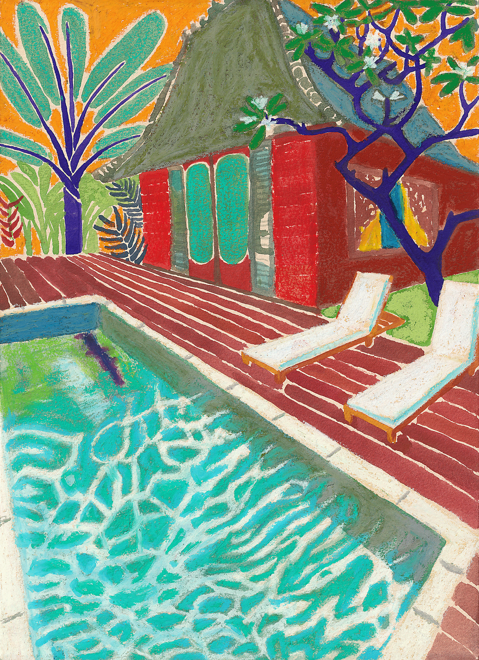 Illustration of a villa in Canggu, fauvist style