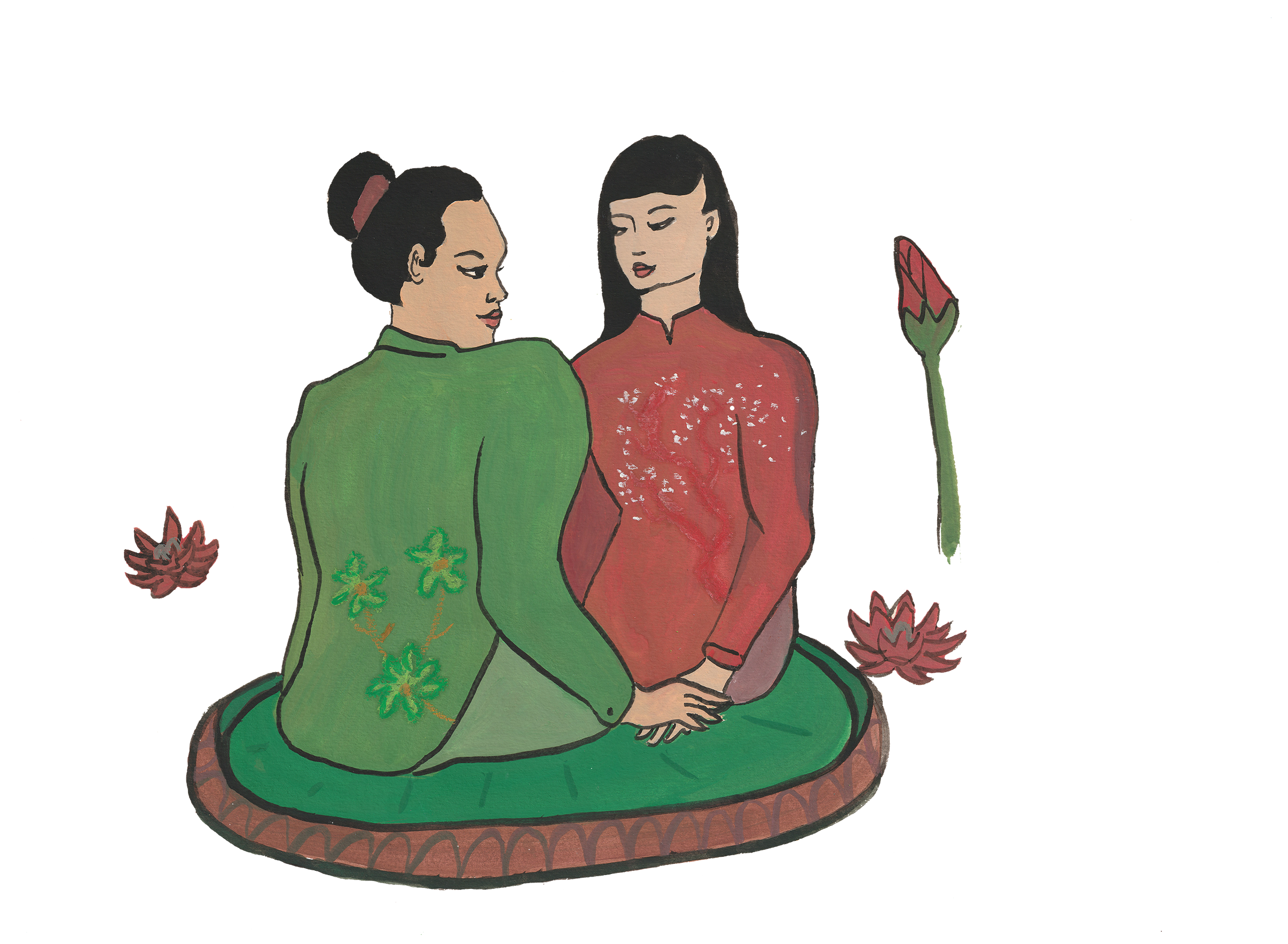 Asian LBTQ+ women wedding illustration stationery