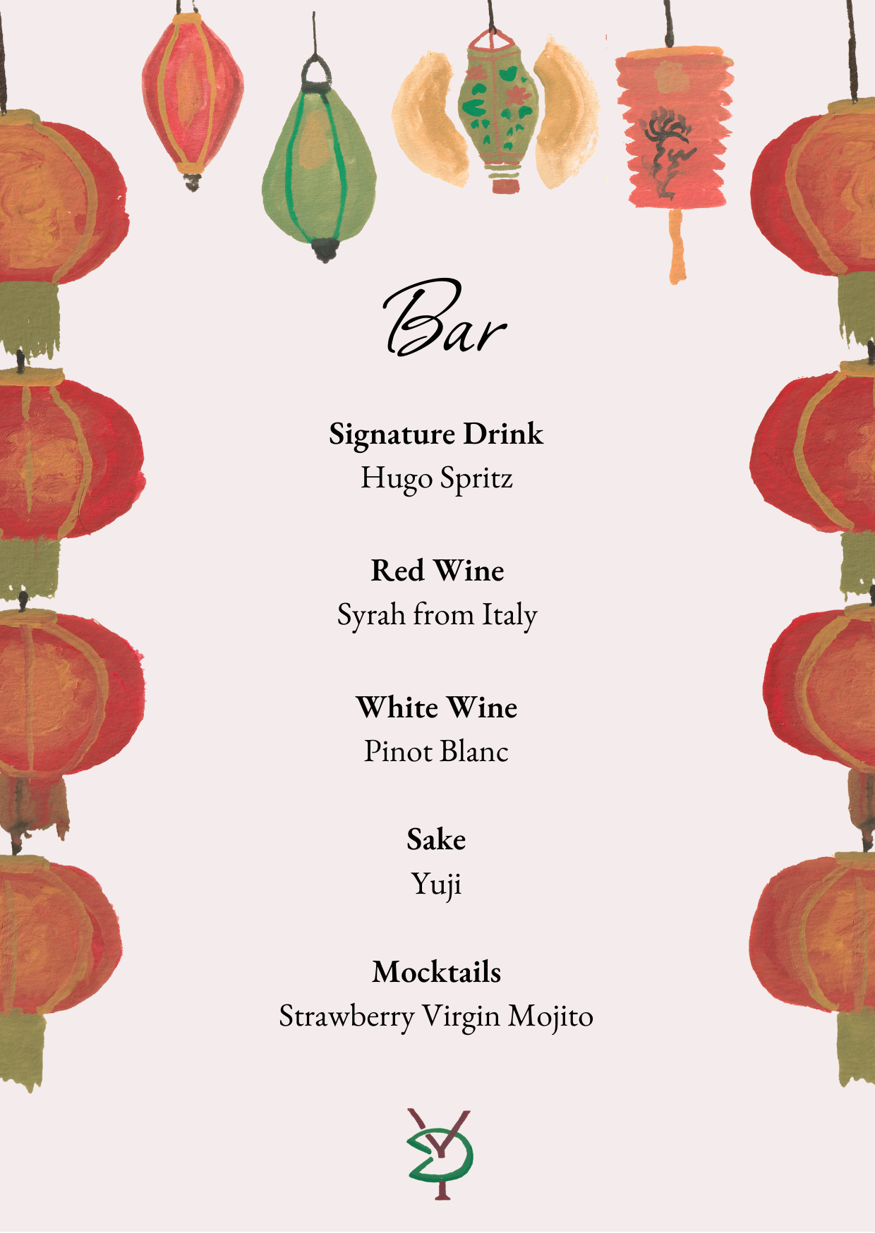 playful bar menu for asian wedding